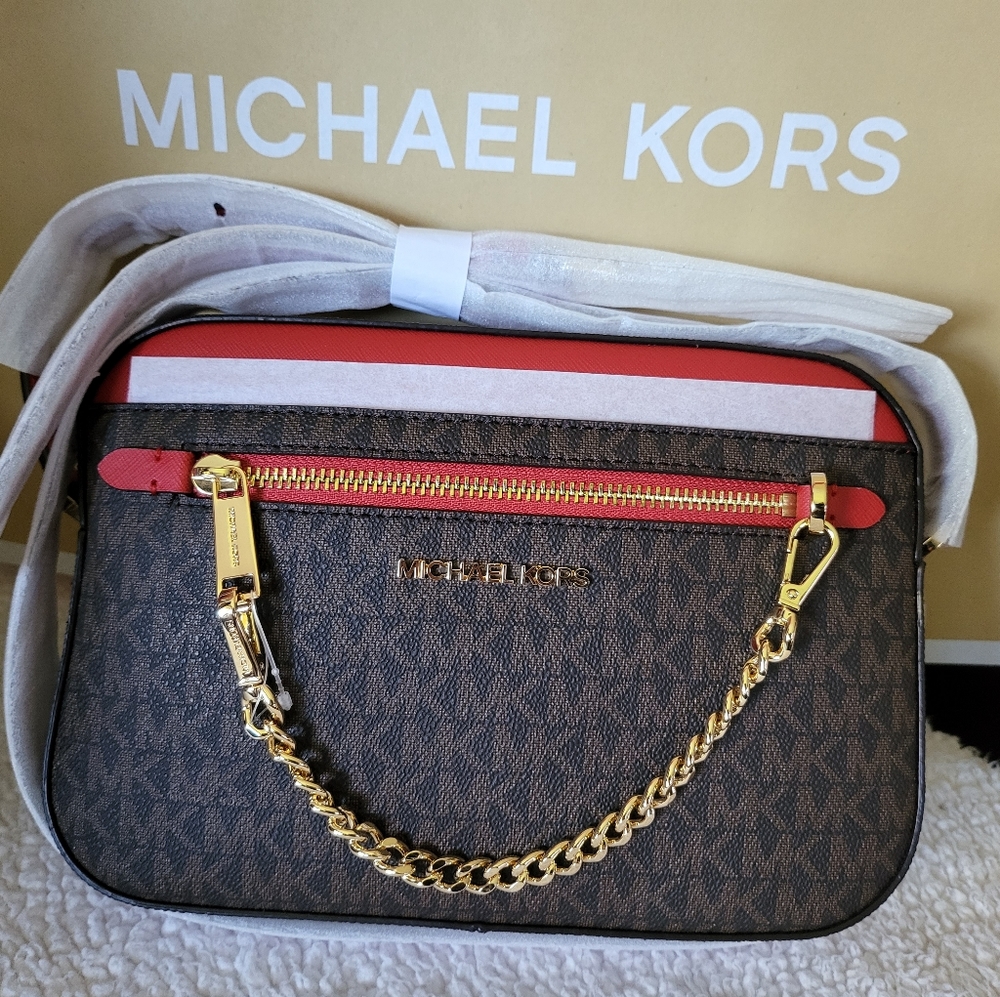 🆕MICHAEL KORS Jet Set LG East West Zip Chain MK Leather Crossbody Bag👜 - Picture 4 of 10